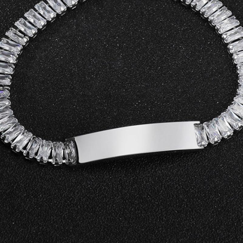 Stainless Steel Charm Bracelet, 304 Stainless Steel, with 1.18inch extender chain, Each custom text must be less than 10 letters & fashion jewelry & Unisex & micro pave cubic zirconia, original color, Length:Approx 6.89 Inch, Sold By PC