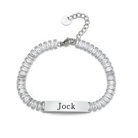 Stainless Steel Charm Bracelet, 304 Stainless Steel, with 1.18inch extender chain, Each custom text must be less than 10 letters & fashion jewelry & Unisex & micro pave cubic zirconia, original color Approx 6.89 Inch 