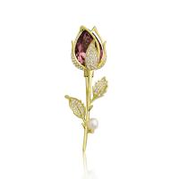 Cubic Zirconia Brooch, Brass, with Crystal, Rose, fashion jewelry & micro pave cubic zirconia & for woman, golden 