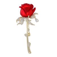 Cubic Zirconia Brooch, Brass, Rose, real gold plated, fashion jewelry & micro pave cubic zirconia & for woman 