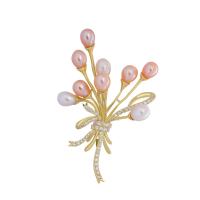 Freshwater Pearl Brooch, Brass, with Freshwater Pearl, Balloon, fashion jewelry & micro pave cubic zirconia & for woman, golden 