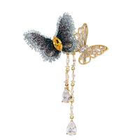 Brass Brooch, with Cloth, Butterfly, gold color plated, fashion jewelry & micro pave cubic zirconia & for woman 