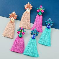 Zinc Alloy Rhinestone Drop Earring, with Polyester Yarns, high quality plated, fashion jewelry & for woman & with rhinestone 