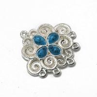 Zinc Alloy Charm Connector, with Synthetic Blue Turquoise & Plastic Pearl, silver color plated, DIY & 1/5 loop 