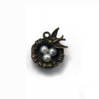 Zinc Alloy Jewelry Pendants, with Plastic Pearl, Bird Nest, antique bronze color plated, vintage & Unisex 