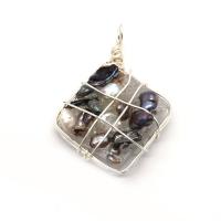 Cultured Freshwater Pearl Brass Pendant, Resin, with Freshwater Pearl & Brass, Rhombus, silver color plated, Unisex, mixed colors 