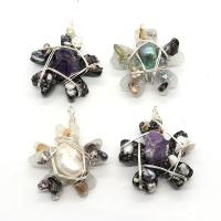 Natural Quartz Pendants, Resin, with Freshwater Pearl & Amethyst & Brass, Flower, silver color plated, Unisex 