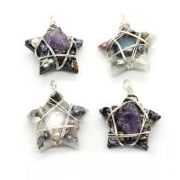 Natural Quartz Pendants, Resin, with Freshwater Pearl & Amethyst & Brass, Star, silver color plated, Unisex 