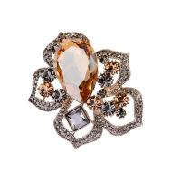 Crystal Brooch, Zinc Alloy, with Crystal, Flower, gold color plated, for woman & with rhinestone 