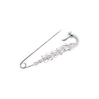Zinc Alloy Jewelry Brooch, Safety Pin, silver color plated, for woman & with rhinestone, silver color 