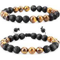Gemstone Bracelets, Lava, with Polyester Cord & Tiger Eye, Round, Unisex mixed colors, 8mm .4 Inch 