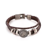 Cowhide Bracelets, with Zinc Alloy, antique silver color plated, fashion jewelry & for man, brown, 6mm Approx 21 cm 