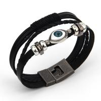 PU Leather Cord Bracelets, with Zinc Alloy, Horse Eye, plated, fashion jewelry & multilayer & for man, black cm 