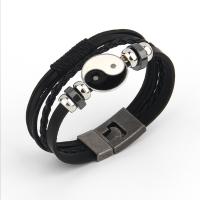 Cowhide Bracelets, Leather, with Zinc Alloy, silver color plated, fashion jewelry & multilayer & for man & enamel cm 