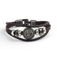 PU Leather Cord Bracelets, with Non Magnetic Hematite & Zinc Alloy, Lion, antique silver color plated, fashion jewelry & for man 6mm cm 