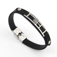 PU Leather Cord Bracelets, with 304 Stainless Steel, Tree, silver color plated, fashion jewelry & Unisex, black, 10mm cm 