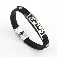 Cowhide Bracelets, Leather, with 304 Stainless Steel, Music Note, silver color plated, fashion jewelry & Unisex, black, 10mm cm 