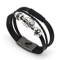Cowhide Bracelets, Leather, with Zinc Alloy, Tree, plated, fashion jewelry & multilayer & for man, black cm 
