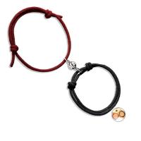 Nylon Cord Bracelets, with Magnet & 304 Stainless Steel, silver color plated, 2 pieces & Adjustable & fashion jewelry & for couple, black and red .7-9.8 cm 