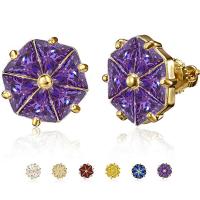 Cubic Zirconia Micro Pave Brass Earring, Hexagon, 18K gold plated, fashion jewelry & micro pave cubic zirconia & for woman 