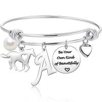 Stainless Steel Cuff Bangle, 304 Stainless Steel, Alphabet Letter, silver color plated, Adjustable & fashion jewelry & for woman Inner Approx 65mm 