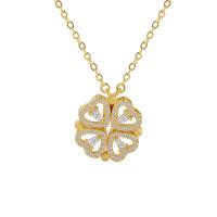 Rhinestone Brass Necklace, with 5cm extender chain, Four Leaf Clover, plated, fashion jewelry & for woman & with rhinestone 16mm cm 