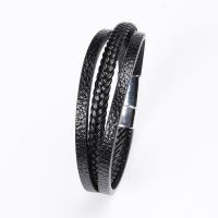 PU Leather Cord Bracelets, with 316 Stainless Steel, silver color plated, fashion jewelry & multilayer & for man 10mm cm 