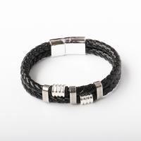 PU Leather Cord Bracelets, with 316 Stainless Steel, silver color plated, fashion jewelry & for man 12mm cm 