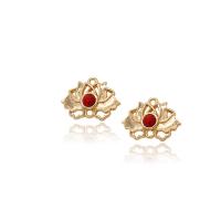 Brass Earring Drop Component, with Ruby & turquoise, gold color plated, for woman Approx 1.5mm 