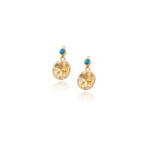 Brass Earring Drop Component, with Ruby & turquoise, gold color plated, for woman 
