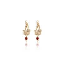 Brass Earring Drop Component, with Ruby, gold color plated, for woman Approx 2mm 