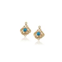 Brass Earring Drop Component, with Ruby & turquoise, gold color plated & for woman 