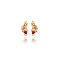 Brass Earring Drop Component, with Ruby & turquoise, gold color plated, for woman Approx 1mm 
