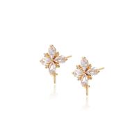 Brass Earring Stud Component, gold color plated & micro pave cubic zirconia & for woman 