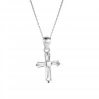 Cubic Zircon Micro Pave Sterling Silver Necklace, 925 Sterling Silver, with 1.96 inch extender chain, Cross, plated, micro pave cubic zirconia & for woman Approx 15.74 Inch 