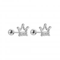 Sterling Silver Stud Earring, 925 Sterling Silver, Crown, plated, for woman & with rhinestone & hollow 