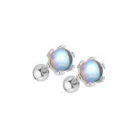 Sterling Silver Stud Earring, 925 Sterling Silver, with Moonstone & for woman, silver color 