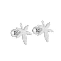 Sterling Silver Stud Earring, 925 Sterling Silver, Maple Leaf, plated, for woman 
