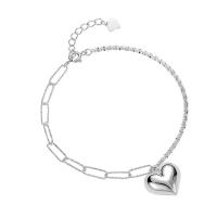 Bracelets en argent sterling, argent sterling 925, coeur, pour femme, argent Environ 6.69 pouce, Vendu par PC