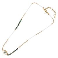 Glass Seed Beads Necklace, Seedbead, with 304 Stainless Steel Chain & African Turquoise & Shell Pearl & zinc alloy bead & Freshwater Pearl, with 1.96 inch extender chain, Bohemian style & for woman Approx 16.53 Inch 