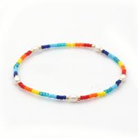 Glass Seed Beads Bracelets, Seedbead, with Freshwater Pearl, handmade, for woman, multi-colored Approx 6.49 Inch 
