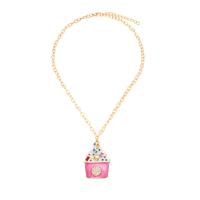 Plastic Pearl Necklace, Zinc Alloy, with Plastic Pearl, with 1.97inch extender chain, Ice Cream, fashion jewelry & for woman & enamel & with rhinestone, golden Approx 16.54 Inch 