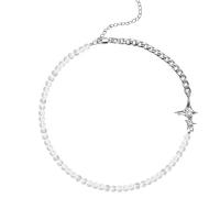 Стеклянные бусы ожерелье эмаль, Латунь, с Стеклянные бусины, с 1.97inch наполнитель цепи, плакирован серебром, ювелирные изделия моды & Женский, длина:Приблизительно 16.14 дюймовый, продается PC