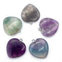 Gemstone Brass Pendants, with Gemstone, Heart, Natural & random style & DIY, mixed colors 