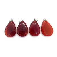 Red Agate Pendants, with Brass, Teardrop, Natural & DIY, red 