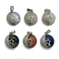 Natural Stone Pendant, with Zinc Alloy, Flat Round, platinum color plated & Unisex 