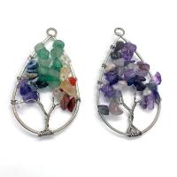 Gemstone Chips Pendant, with Iron, Teardrop, platinum color plated & Unisex & hollow 