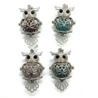 Natural Stone Floating Locket Pendant, with Zinc Alloy, Owl, silver color plated & Unisex 