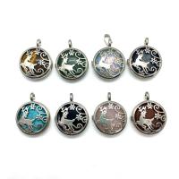 Natural Stone Pendant, with Zinc Alloy, Flat Round, platinum color plated & Unisex 