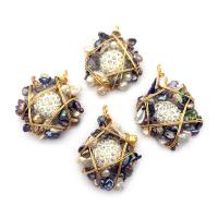 Resin Pendant, with Rhinestone Clay Pave & Freshwater Pearl & Brass, irregular, gold color plated, Unisex, mixed colors, 30x48- 